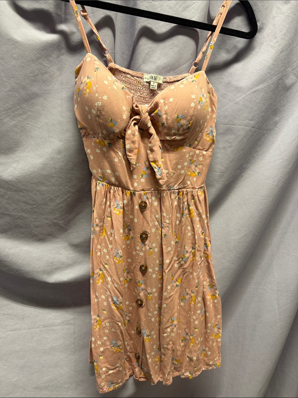 AUW Peach Floral Tie-Front Mini Dress